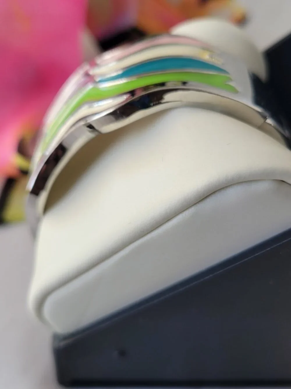 Colorful Wavy Enamel Cuff Watch – Statement Bracelet Style